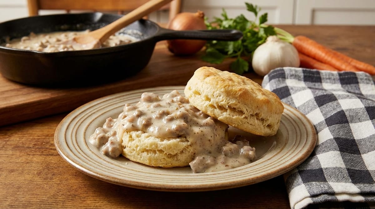Fluffy Buttermilk Biscuits with Sausage Gravy Recipe