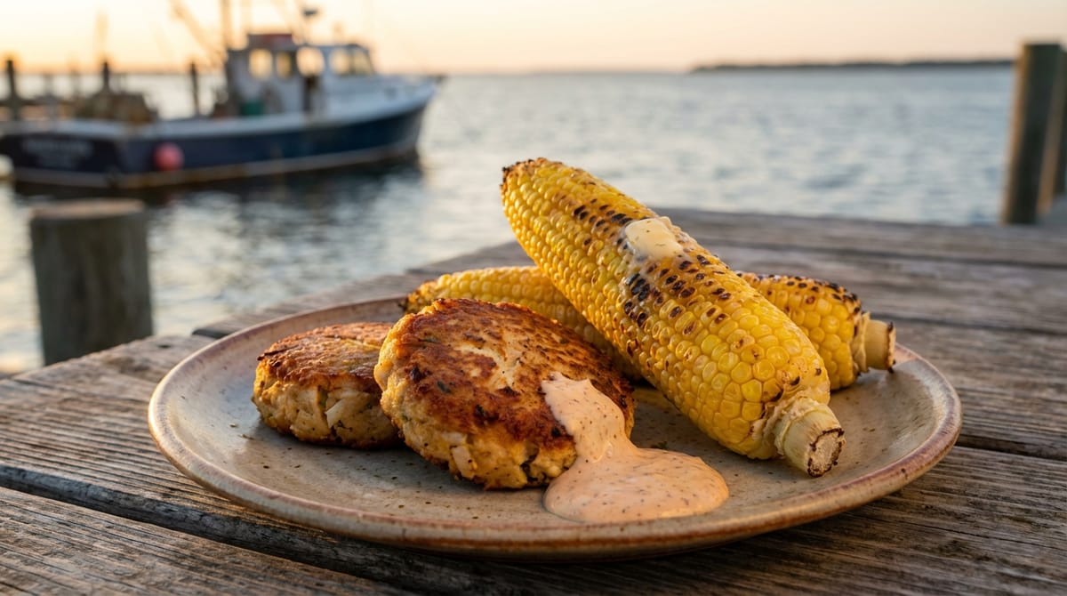 Maryland Crab Cakes with Remoulade and Corn on the Cob