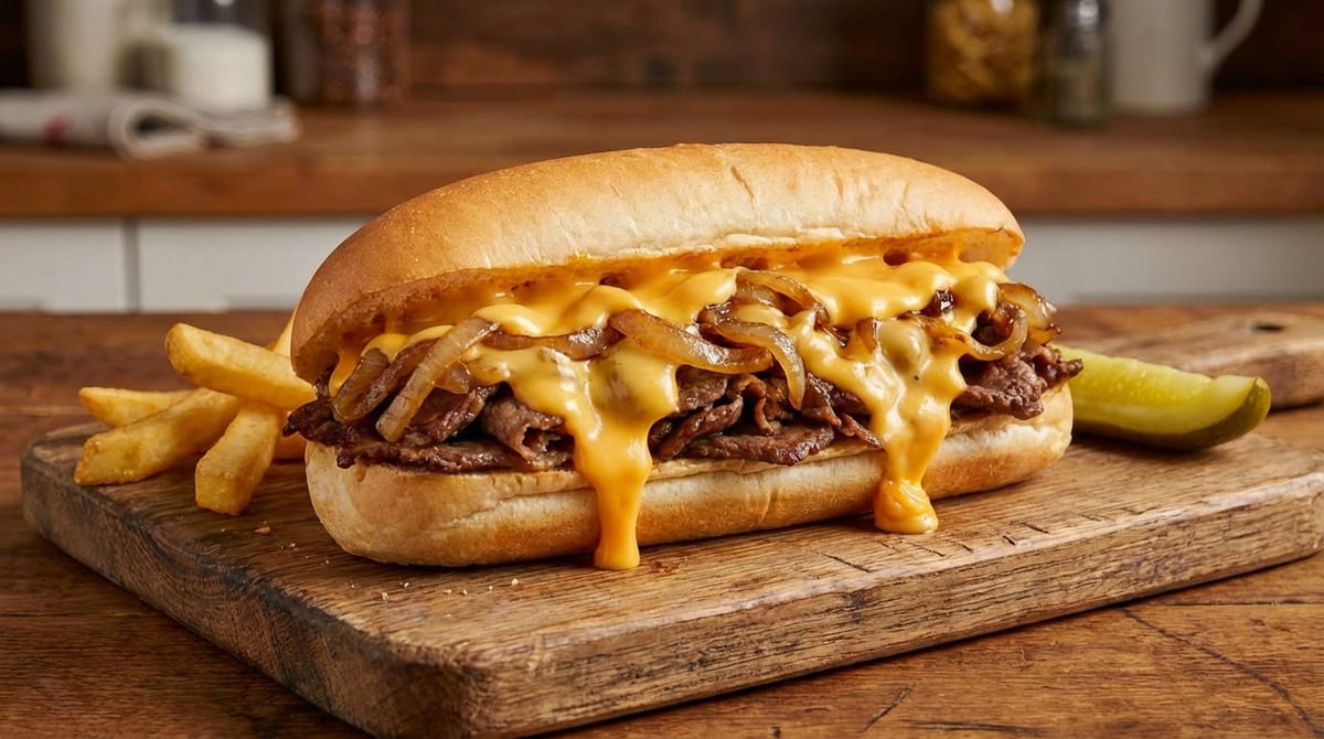 Philly Cheesesteak with Whiz and Caramelized Onions