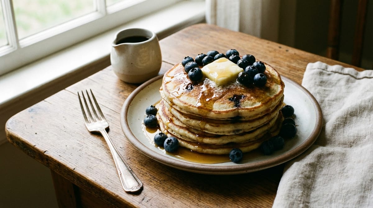 Blueberry Buttermilk Pancakes with Maple Butter