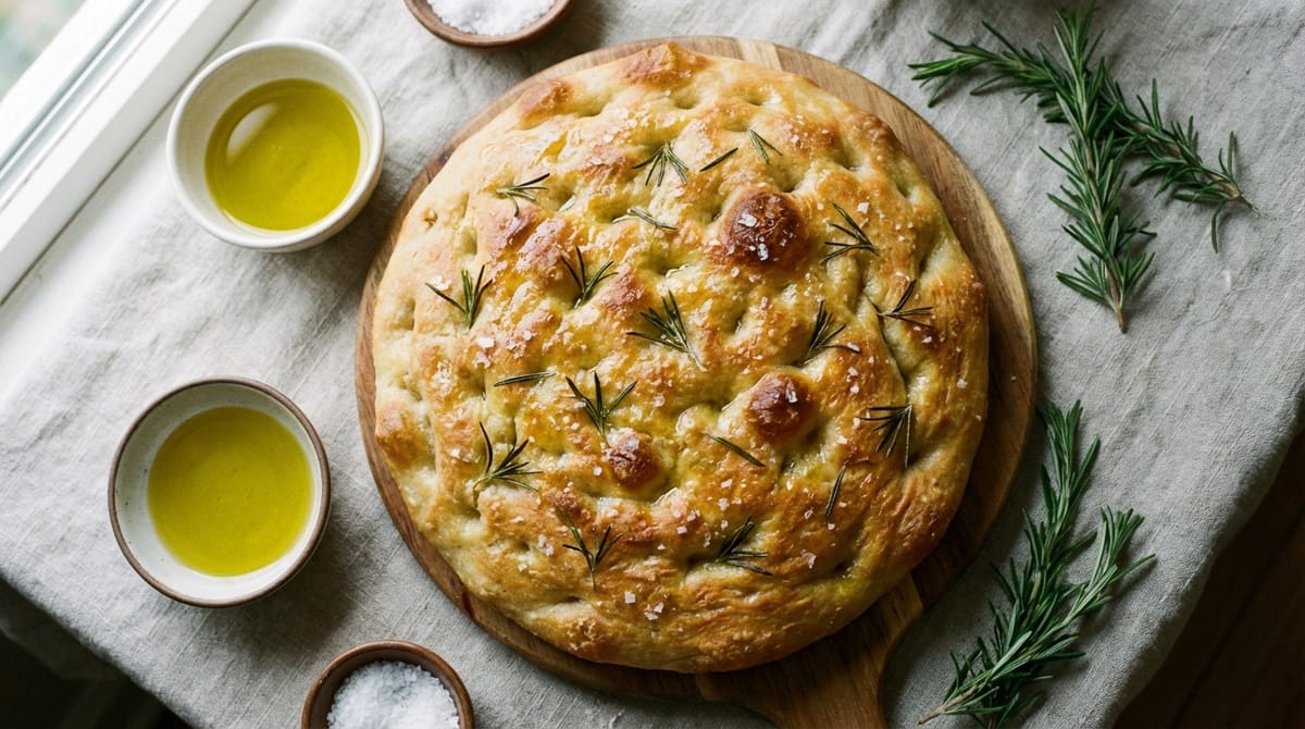 Easy No-Knead Focaccia with Rosemary and Sea Salt