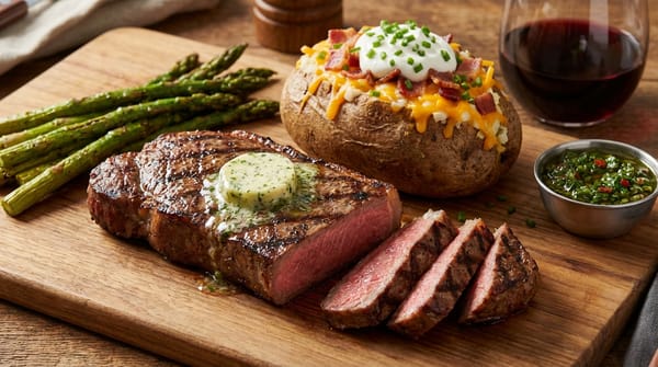 New York Strip Steak with Loaded Baked Potato Recipe